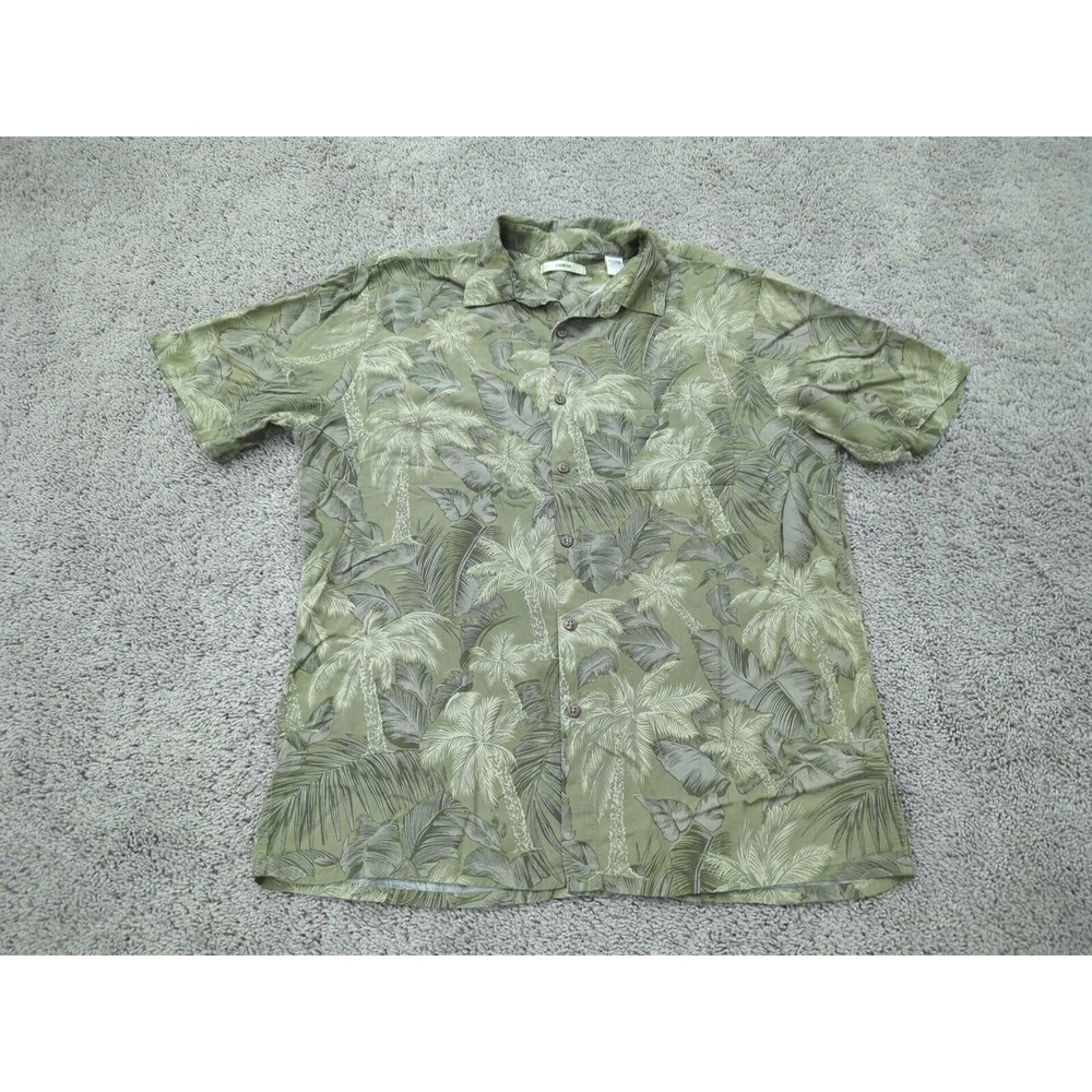 Moda Campia Moda‎ Button Up Shirt Mens Large Green 100% Rayon Floral Hawaiian